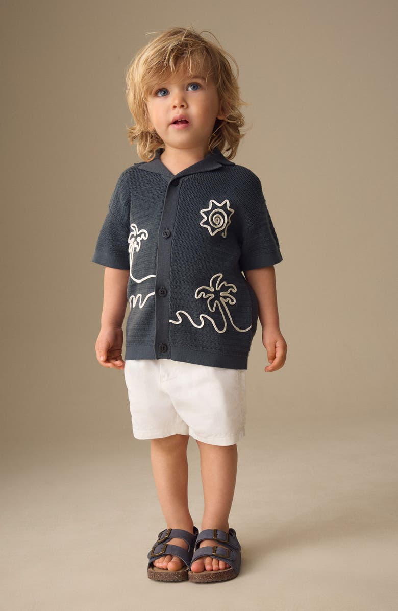 NEXT Kids' Beach Scene Knit Button-Up Shirt, Alternate, color, Grey