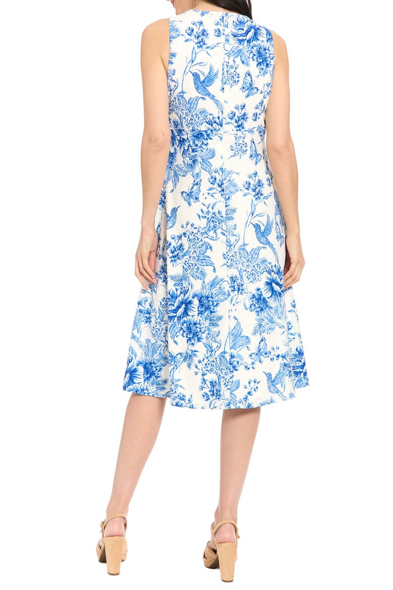 Floral Keyhole Sleeveless A-Line MIdi Dress, Alternate, color, SOFT WHITE/ SKY BLUE