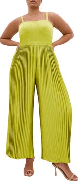 City Chic Pleated Satin Jumpsuit