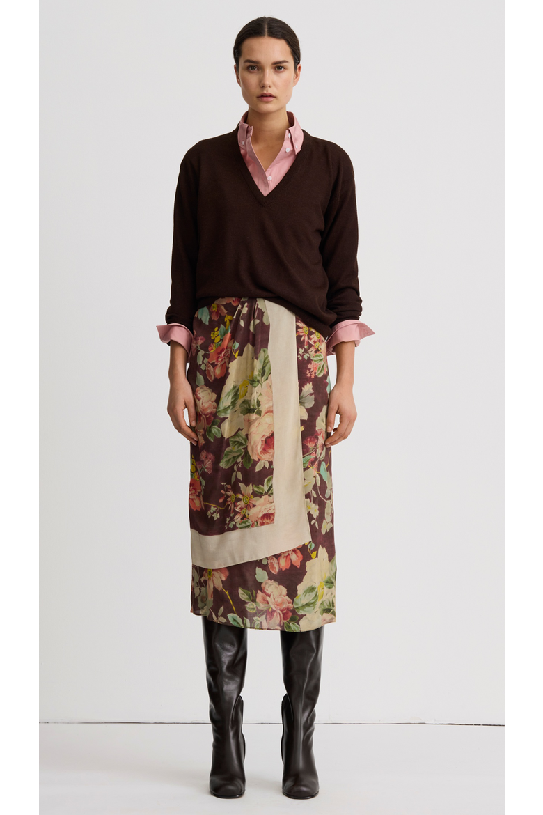 Asymmetrical Overlay Skirt, Main, color, Mocha Floral