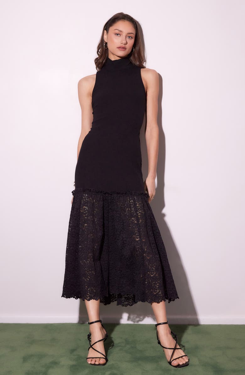 FIFTEEN TWENTY Liana Mixed Media Sleeveless Rib & Lace Dress, Alternate, color, Blk