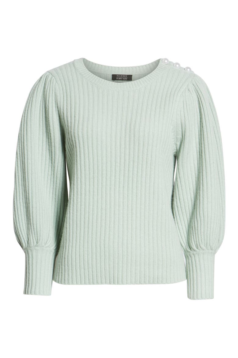 x Atlantic-Pacific Balloon Sleeve Wool & Cashmere Sweater, Alternate, color, GREEN FROZEN