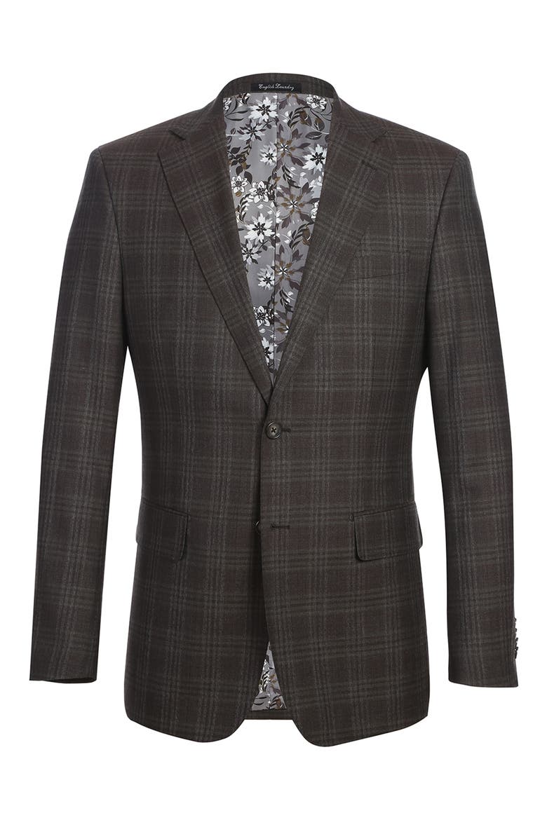 Plaid Trim Fit Notch Lapel Wool Blend Two-Piece Suit, Alternate, color, BROWN
