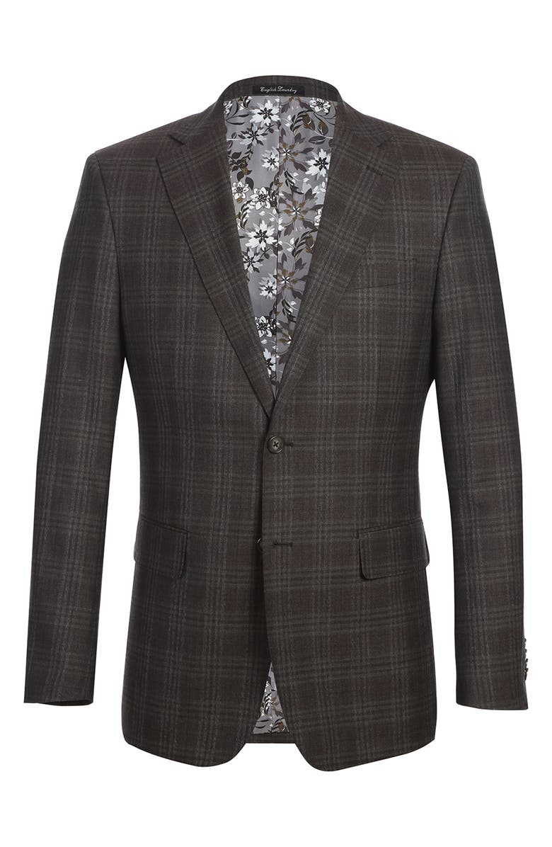 English Laundry Plaid Trim Fit Notch Lapel Wool Blend Two-Piece Suit, Alternate, color, Brown