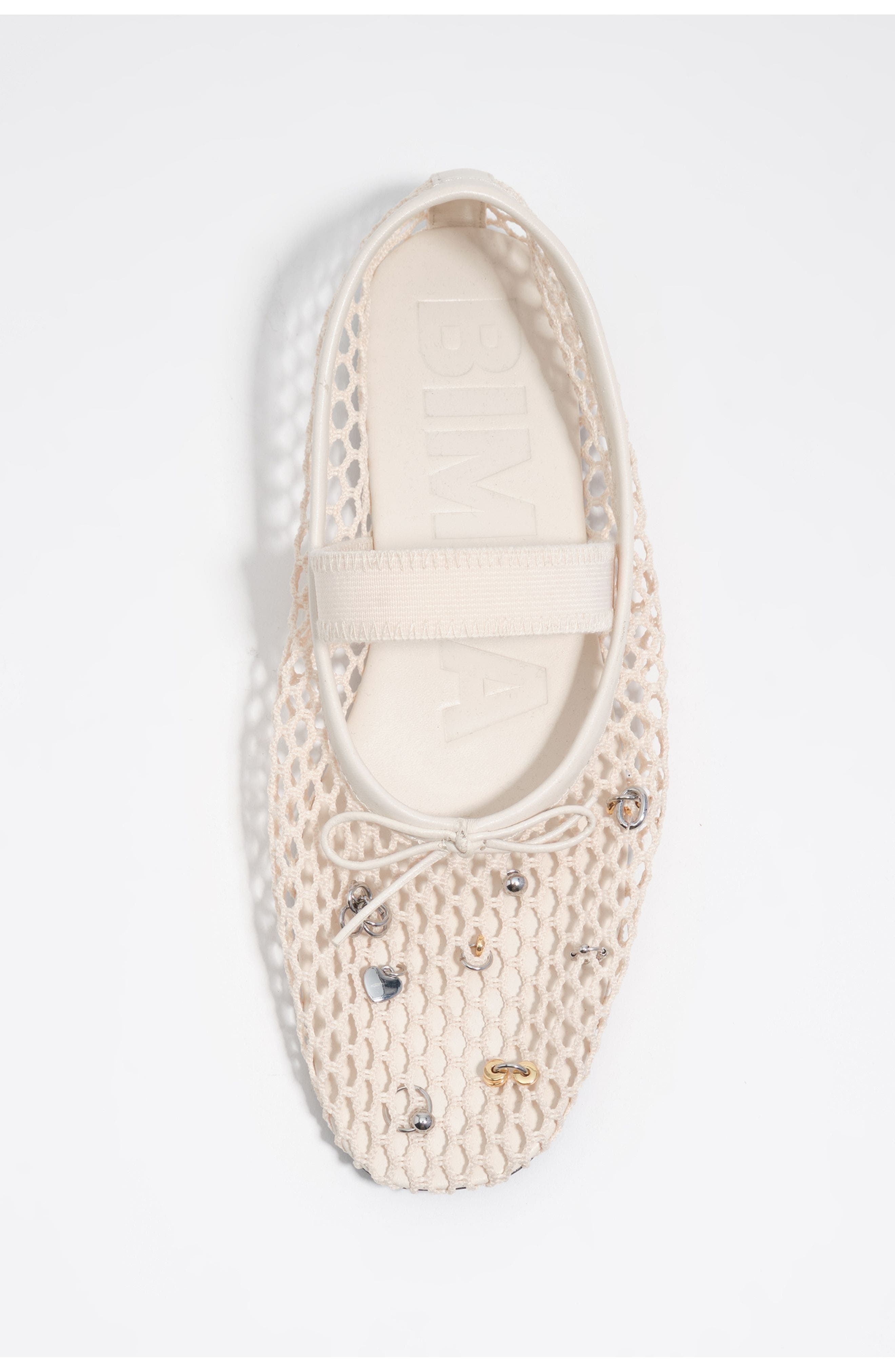 Bimba y Lola Mesh Ballerina Flats with Metal Details, Alternate, color, Off White