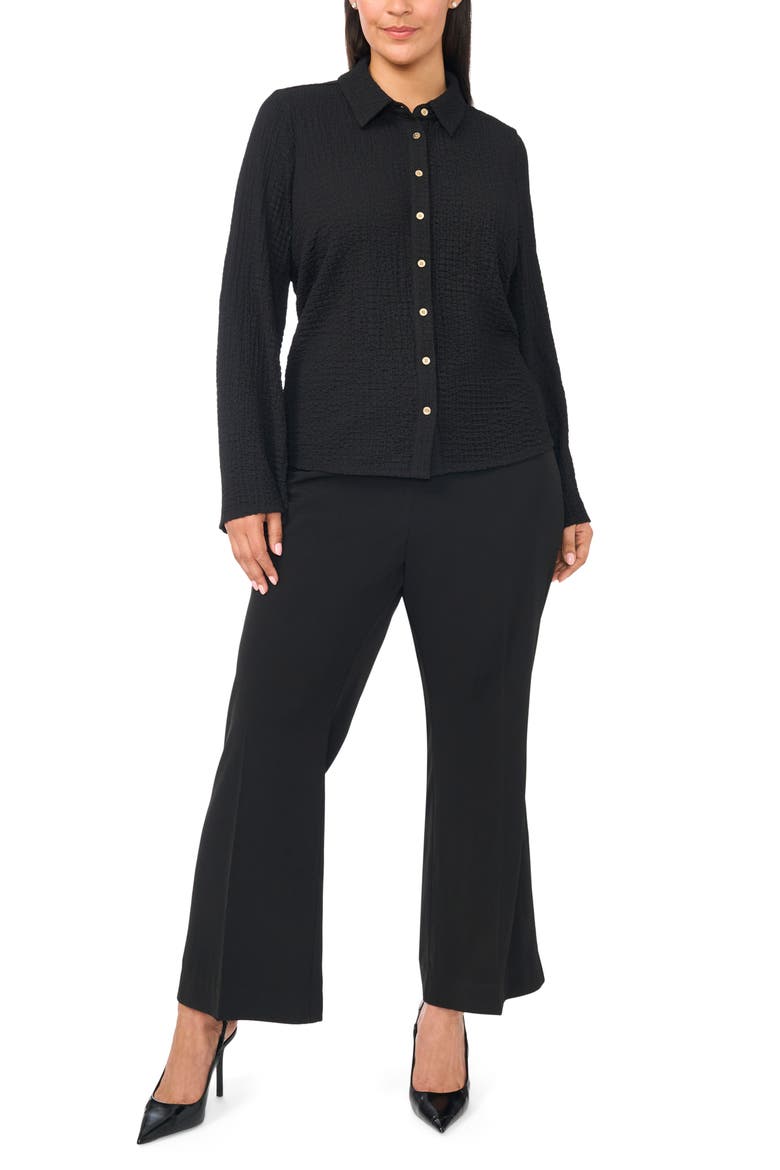 Flare Sleeve Knit Button-Up Shirt, Alternate, color, RICH BLACK