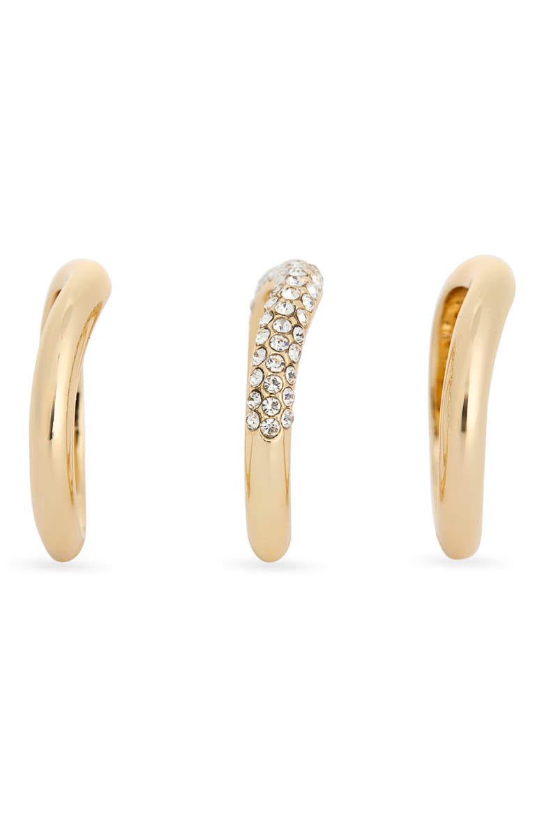 Set of 3 Stackable Chevron Band Rings, Alternate, color, CLEAR- GOLD