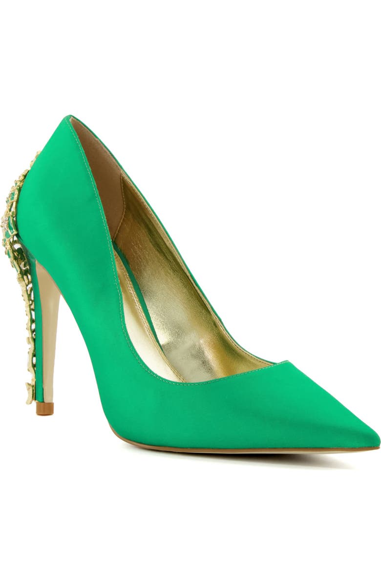 Dune London Audleys Pointed Toe Pump, Main, color, Green-Satin