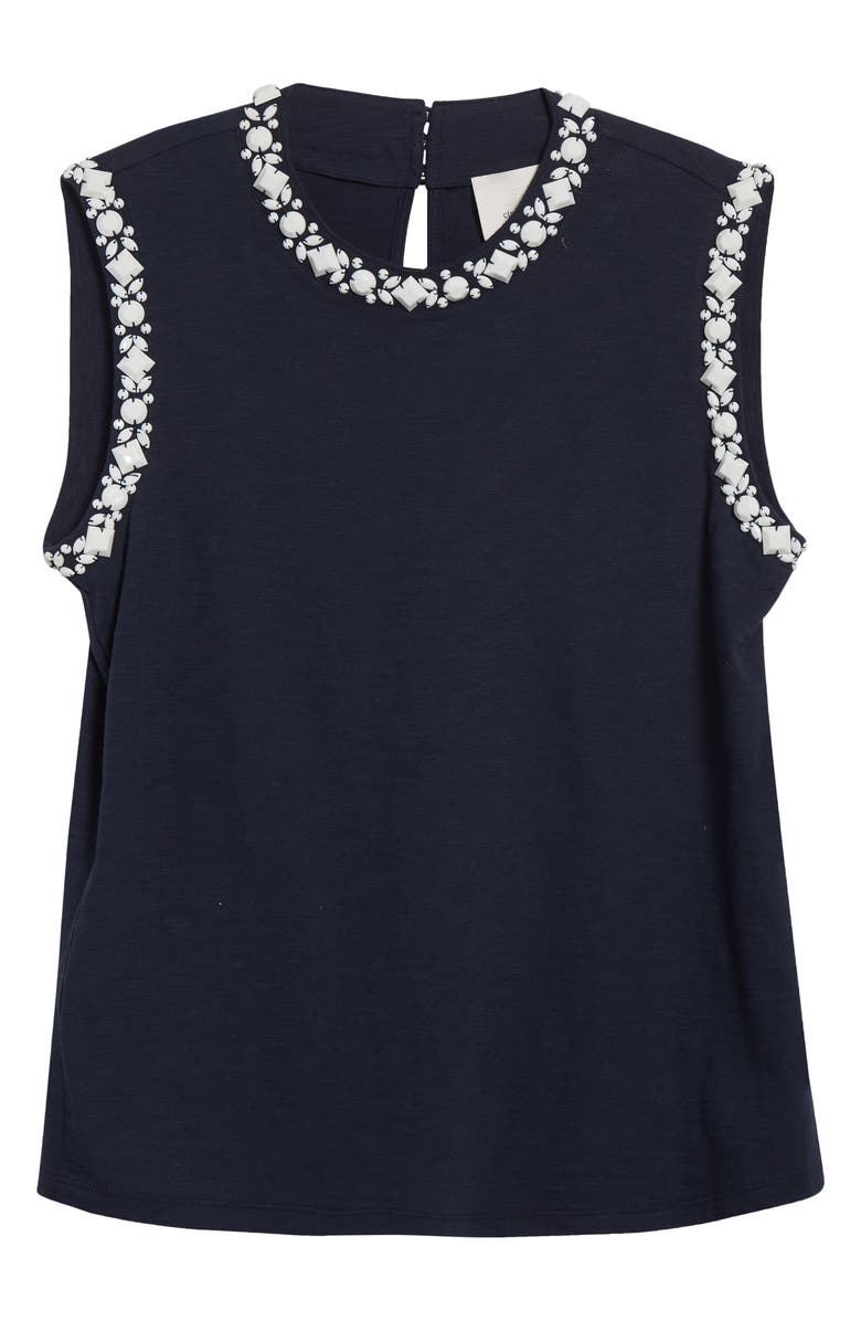 Cinq à Sept Blaine Opaque Stone Sleeveless Top, Alternate, color, Navy/ White