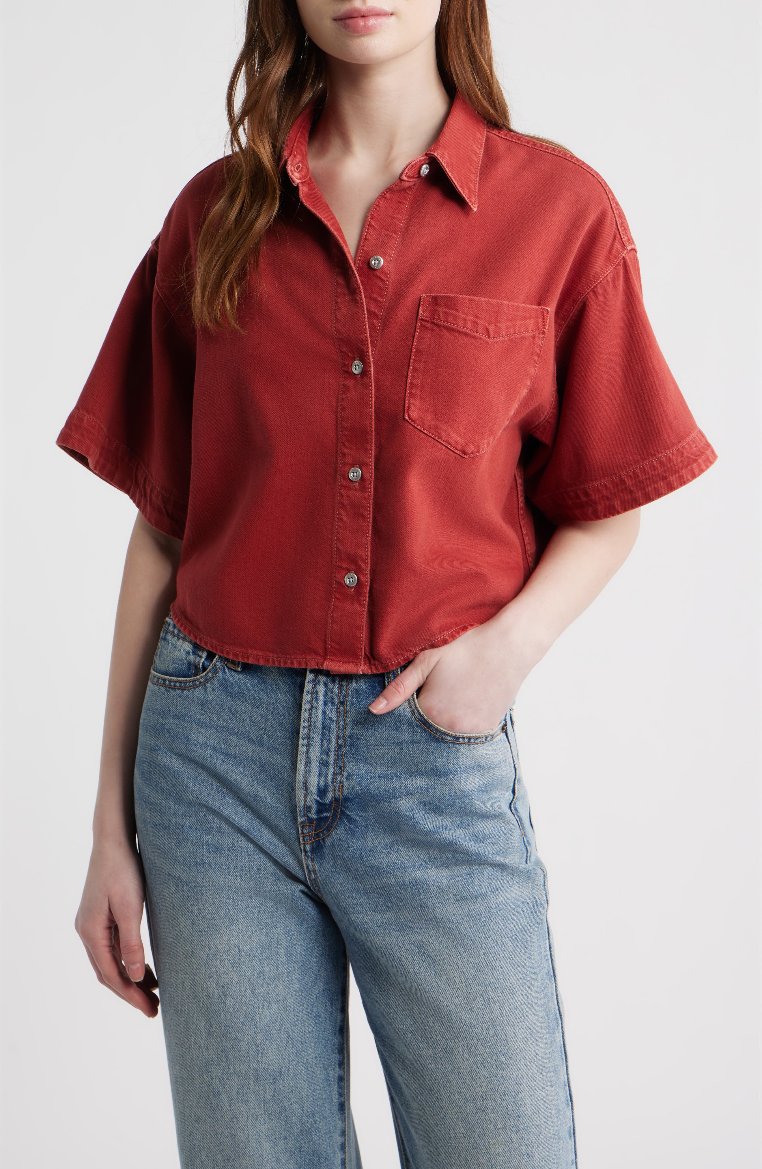 Marin Crop Cotton Blend Button-Up Shirt