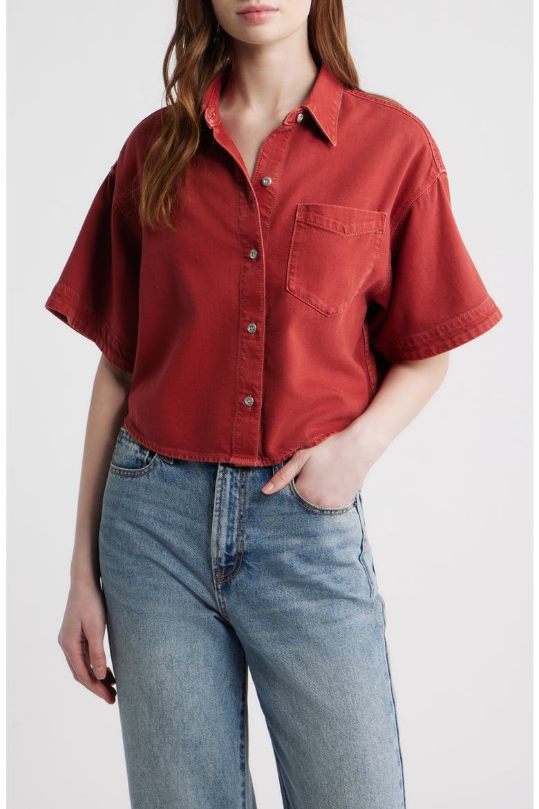 Marin Crop Cotton Blend Button-Up Shirt, Main, color, SIENNA STNE