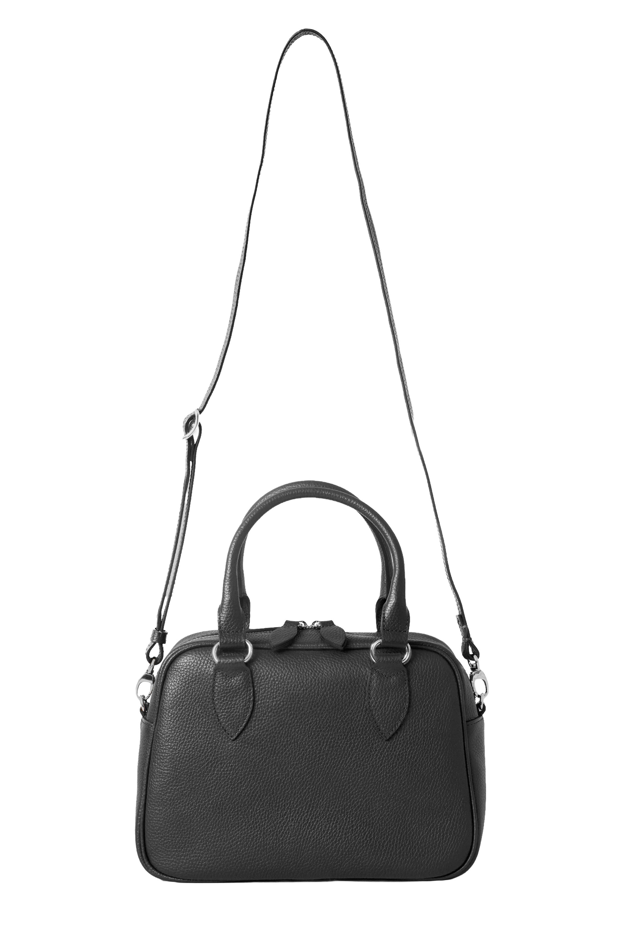 HYER GOODS La Corsa Leather Bowling Bag, Alternate, color, Black Silver