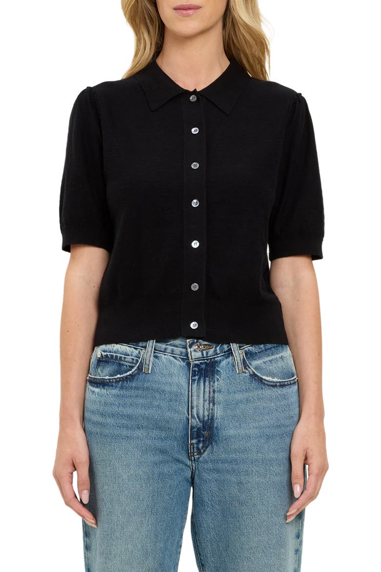 Sparrow Button Front Knit Shirt, Main, color, BLACK