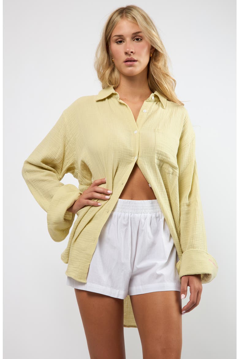 Resort Crinkle Cotton Button-Up Shirt, Alternate, color, SEAFOAM