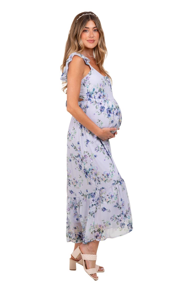 Floral Textured Open Back Tie Maxi Dress, Alternate, color, Lavender