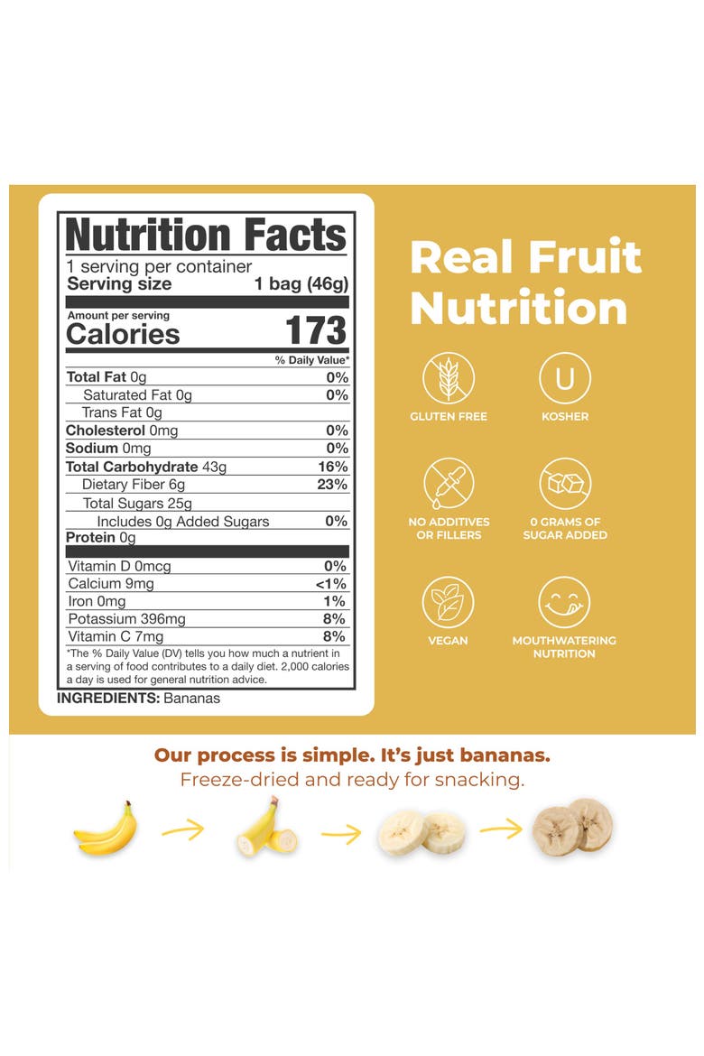Freeze Dried Banana Slices Real Fruit Snack Five Pack, Alternate, color, None