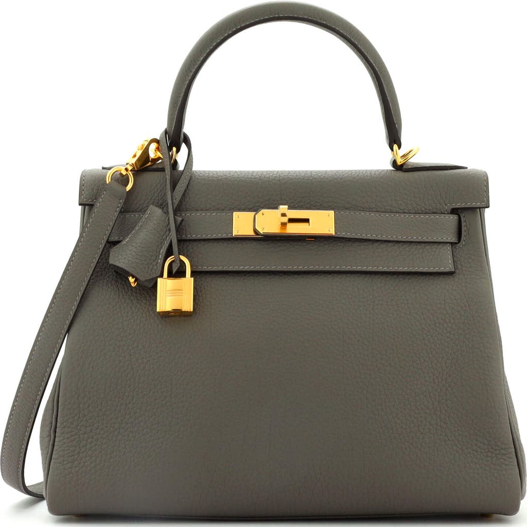 Pre-owned Hermes Hermes Kelly Handbag Grey Clemence With Gold Hardware 28 In Gray