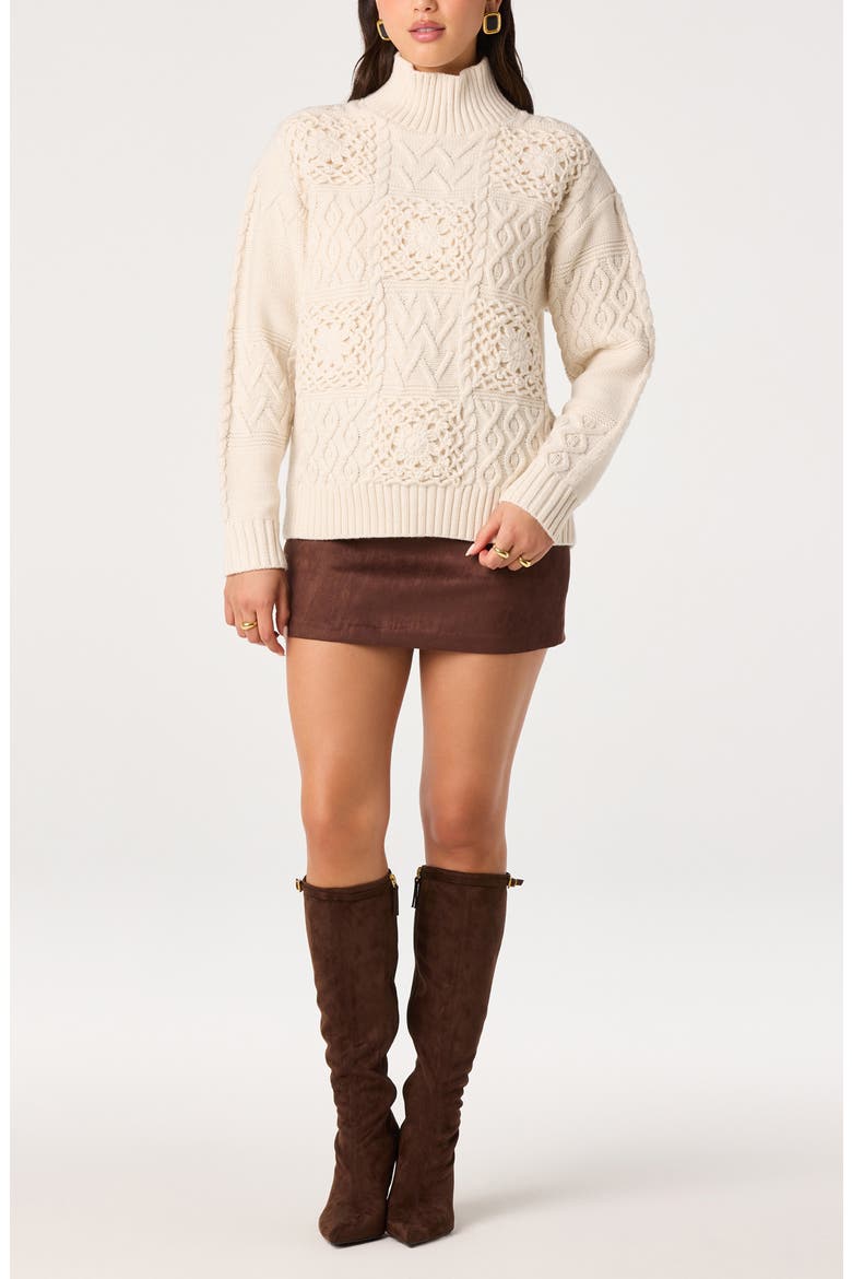 Fiala Cable & Crochet Mock Neck Sweater, Alternate, color, IVORY