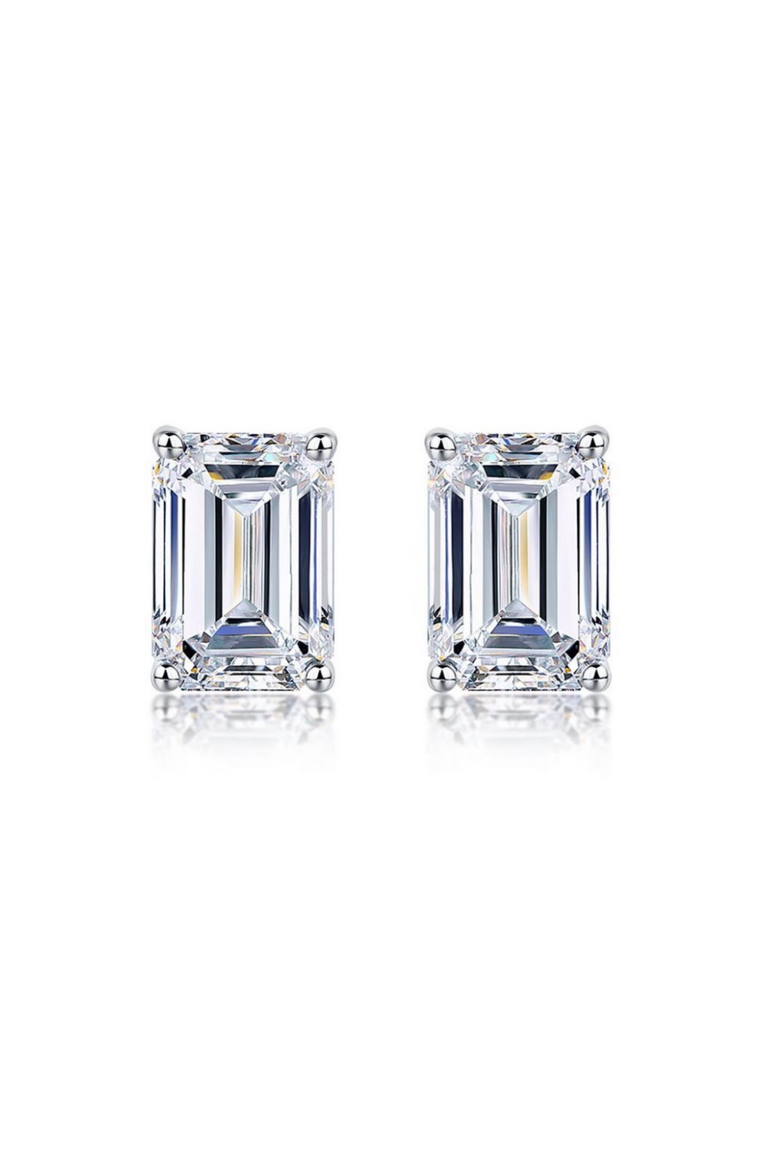 Valentina Moissanite 1 ct. Emerald Cut Stud Earrings in Gold Vermeil, Main, color, Silver