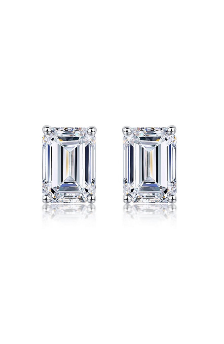 DLORIA Valentina Moissanite 1 ct. Emerald Cut Stud Earrings in Gold Vermeil, Main, color, Silver