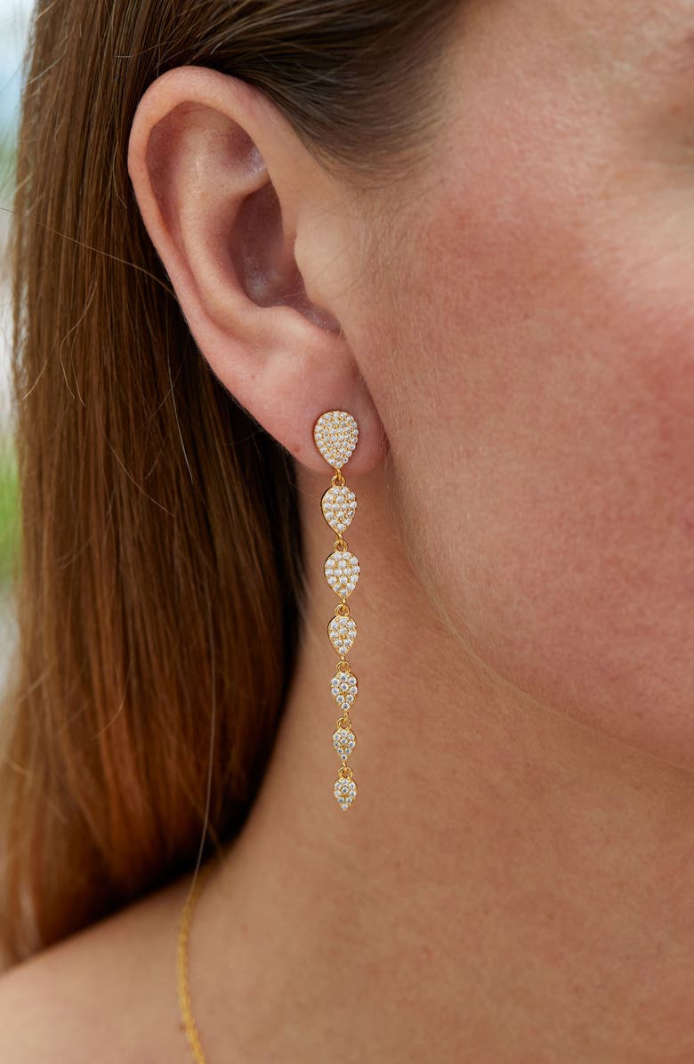 SAVVY CIE JEWELS 18K Gold Vermeil Pavé CZ Graduated Teardrop Earrings, Alternate, color, Yellow