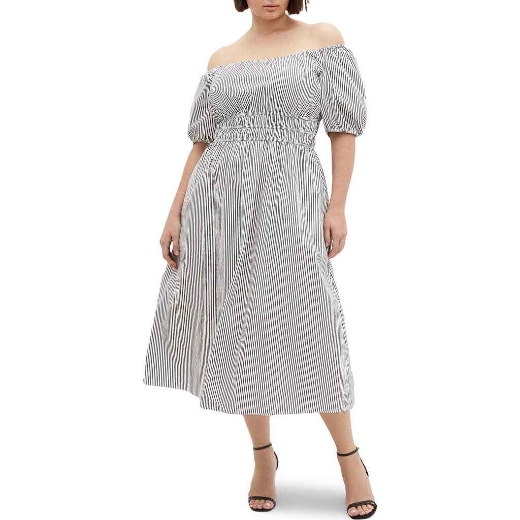 City Chic Adelynn Stripe Midi Dress In Grey Stripe