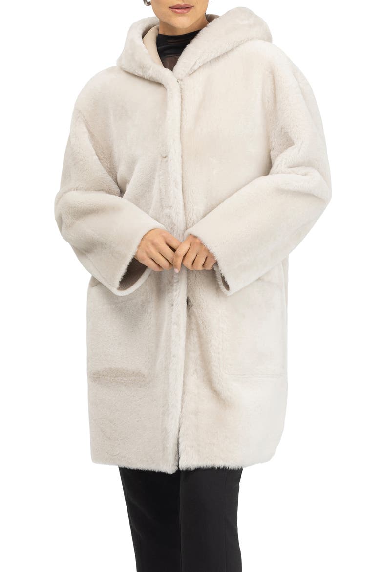 Merino Genuine Shearling Hooded Jacket, Main, color, CREAM