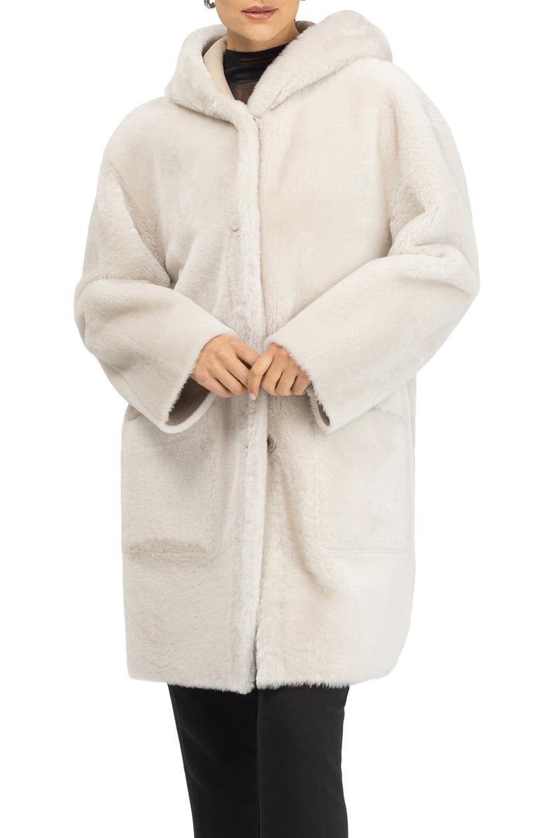 GORSKI Merino Shearling Lamb Hooded Jacket, Main, color, Cream