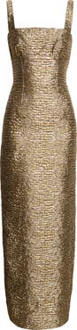 Emilia Wickstead Micheline Metallic Seersucker Column Gown