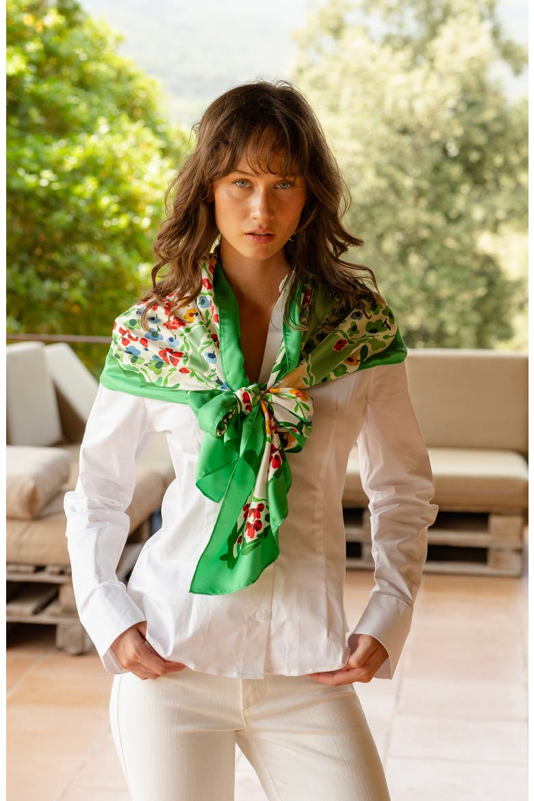Garden Oblong Silk Scarf, Alternate, color, Green