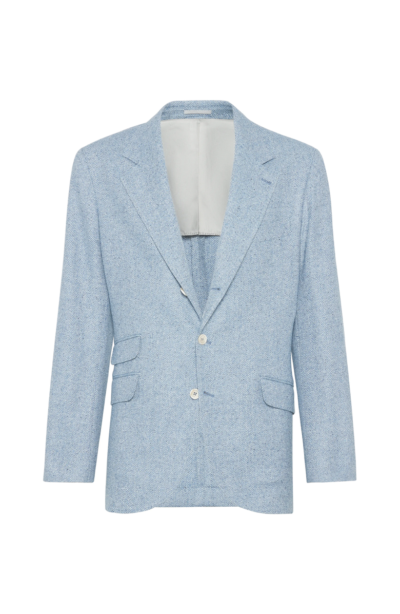 Brunello Cucinelli Flecked wool, silk and cashmere comfort chevron deconstructed blazer, Main, color, 