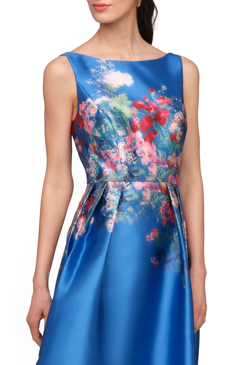 Dina Placed Floral Mikado Cocktail Dress, Alternate, color, OXFORD BLUE