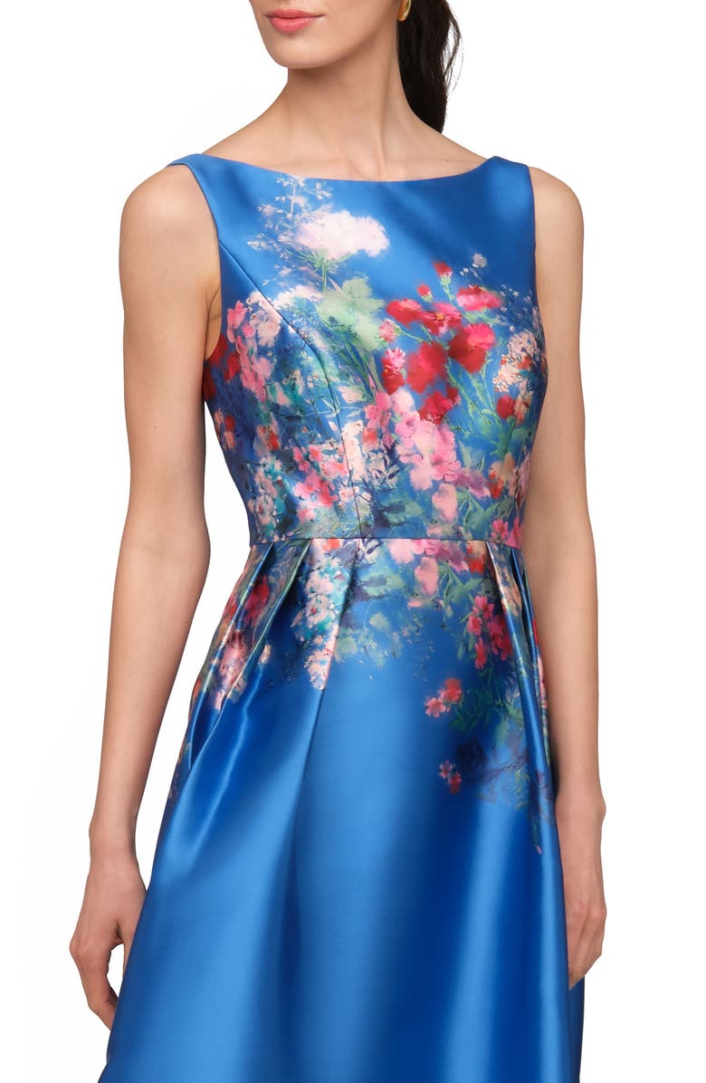 Kay Unger Dina Placed Floral Mikado Cocktail Dress, Alternate, color, Oxford Blue
