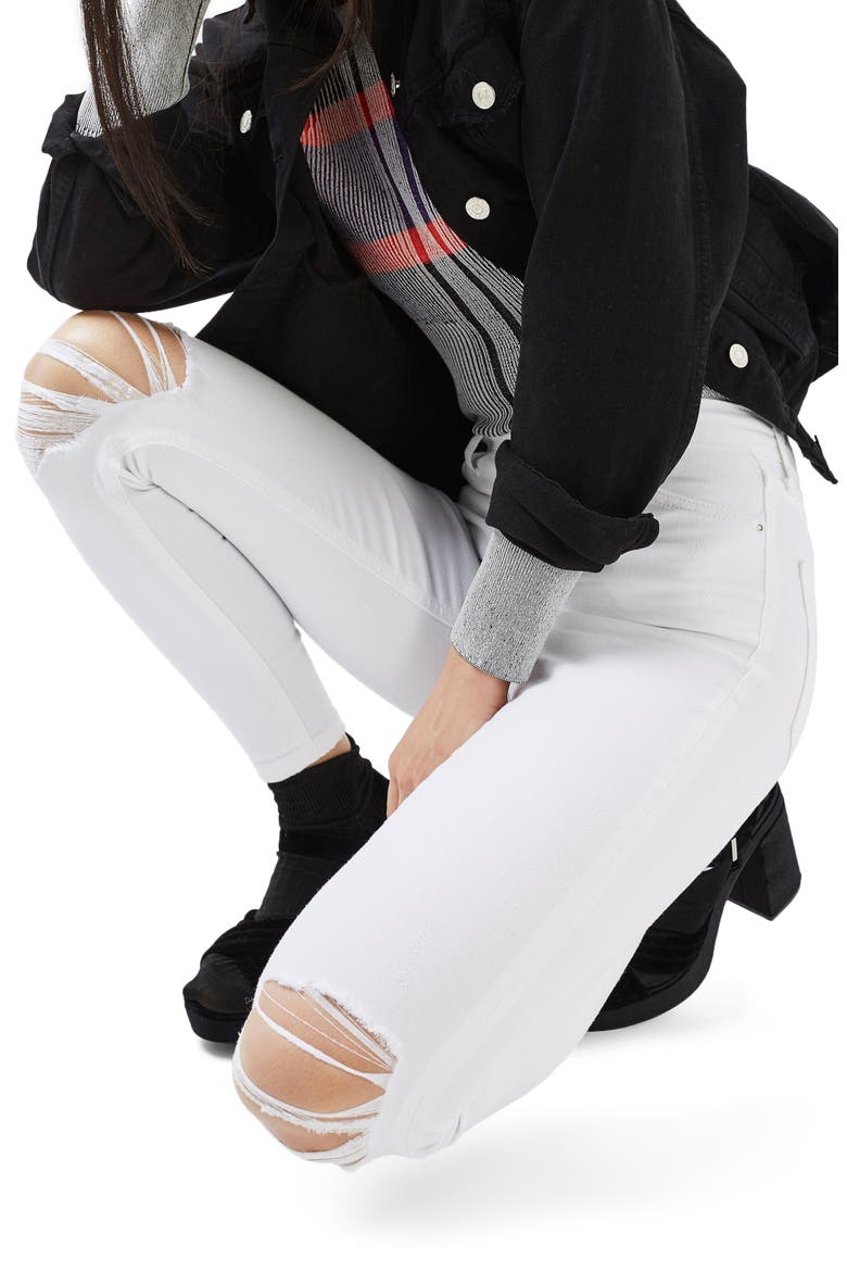Jamie High Waist Ripped Jeans, Alternate, color, WHITE