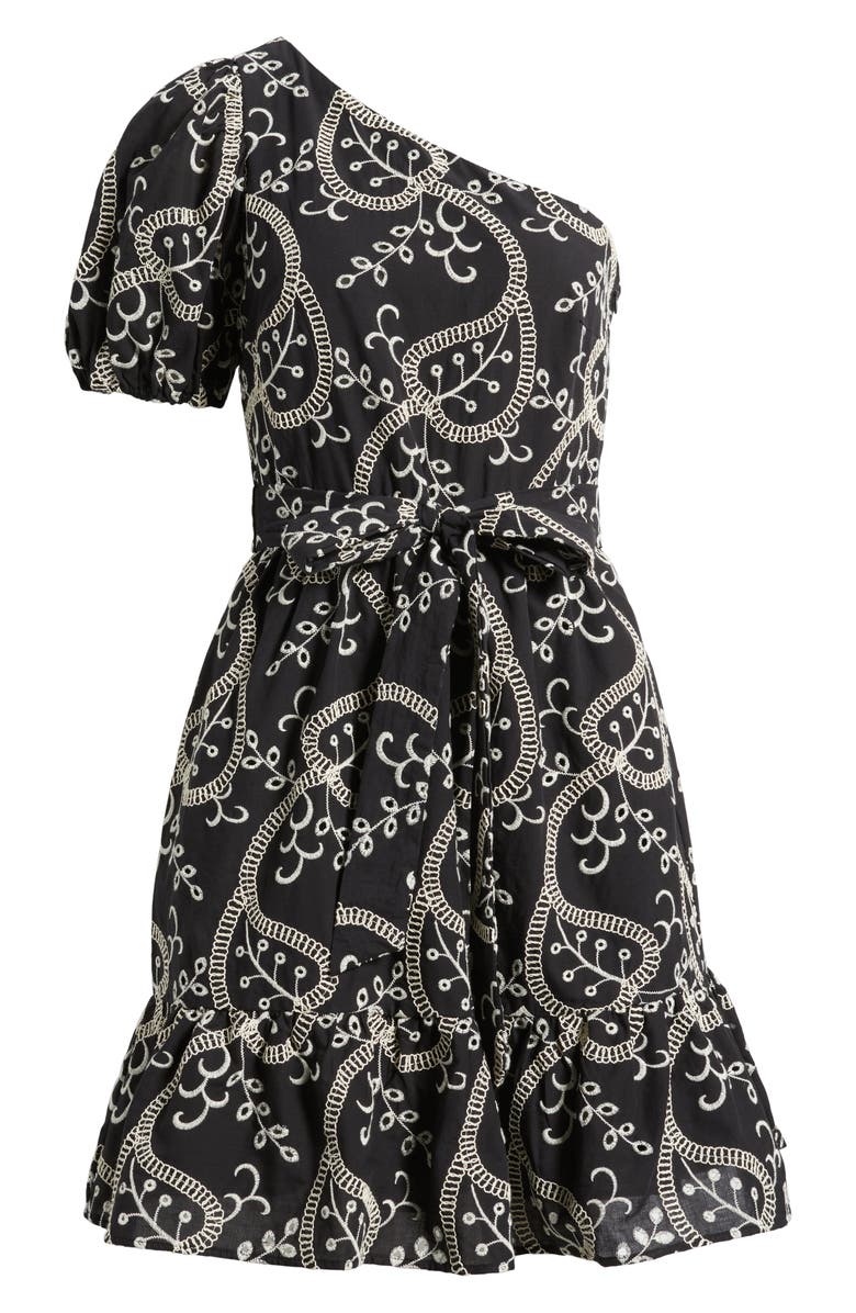 Anne Klein One-Shoulder Puff Sleeve Cotton Dress, Alternate, color,