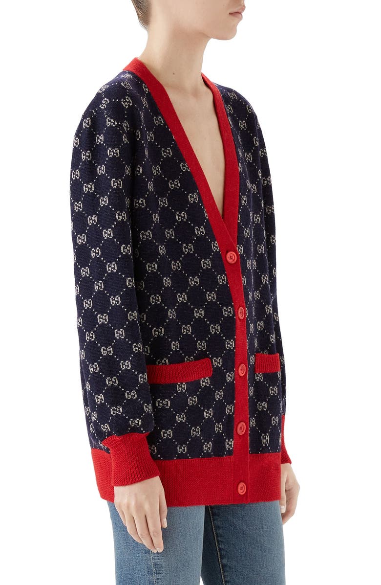 Gucci GG Logo Jacquard Cardigan, Alternate, color, 