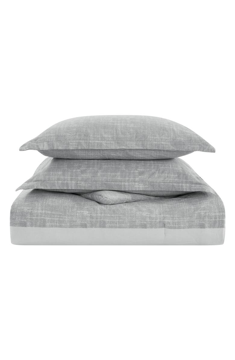 POPPY AND FRITZ Connery Stripe Cotton Weave Twin Duvet Cover & Shams Set, Main, color, Grey