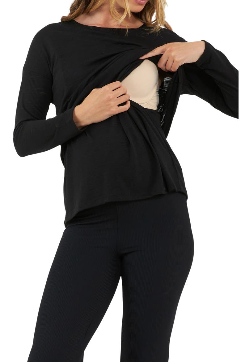Jazmin Long Sleeve Maternity/Nursing Top, Alternate, color, BLACK