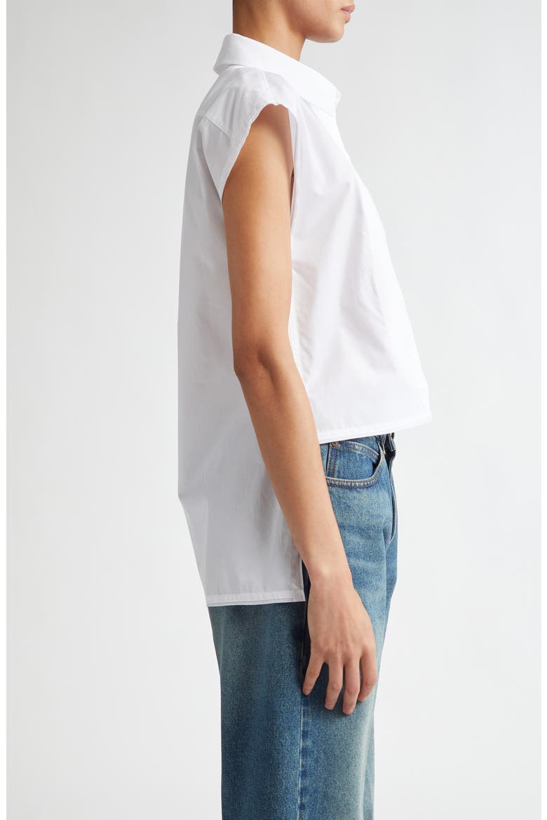 Cap Sleeve Organic Cotton Poplin Button-Up Shirt, Alternate, color, WHITE