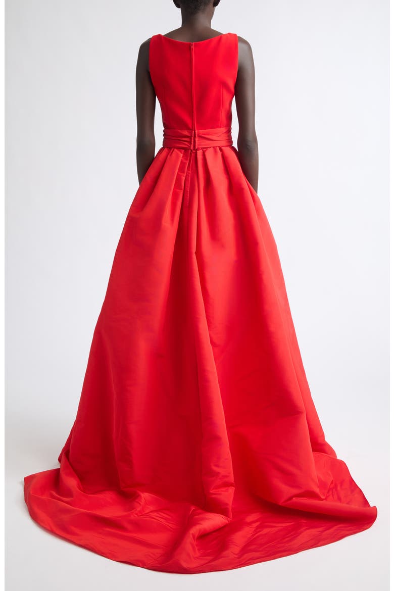 Silk Faille Boatneck Column Gown with Overskirt, Alternate, color, CHILI RED
