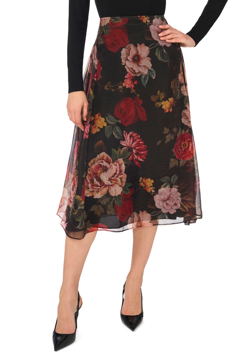 Midi Skirt with Princess Seams, Main, color, RICH BLACK