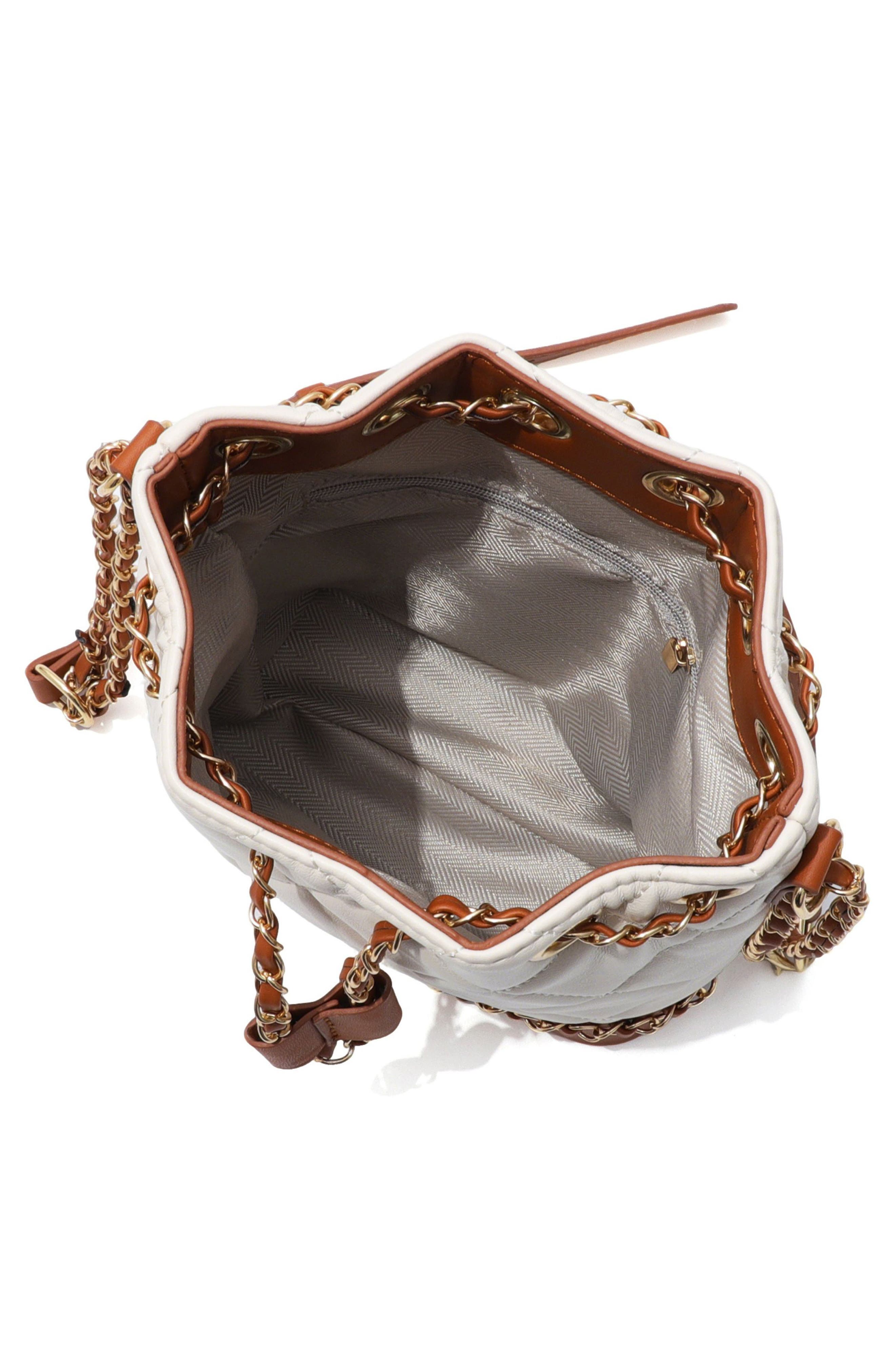 Two Tone Faux Leather Bucket Bag, Alternate, color, BROWN