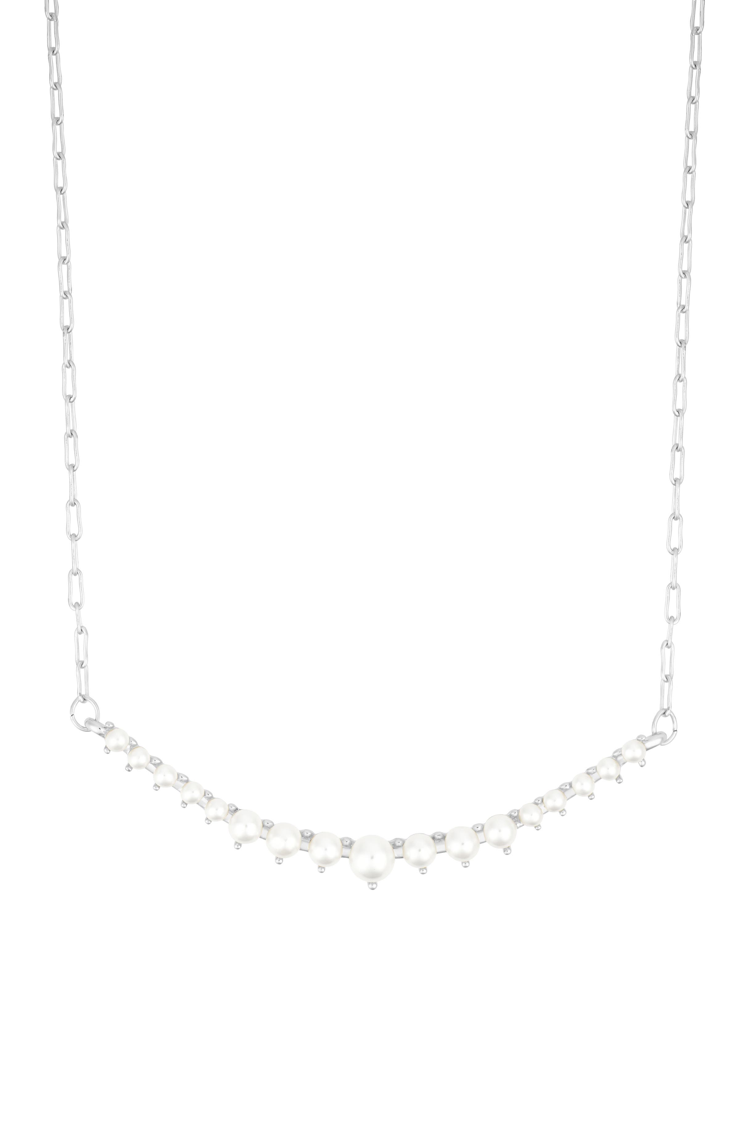 Adornia Faux Pearl Curved Bar Pendant Necklace