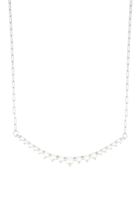 Faux Pearl Curved Bar Pendant Necklace
