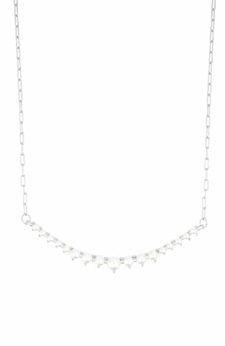 Adornia Faux Pearl Curved Bar Pendant Necklace