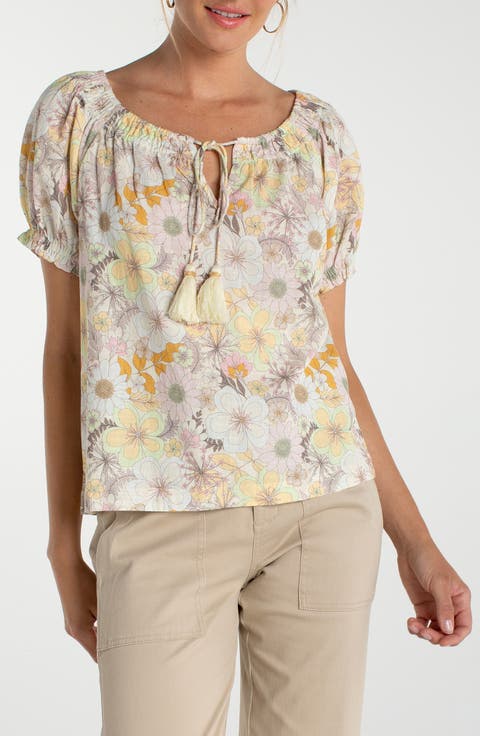 Liverpool Los Angeles Floral Print Tie Neck Top (Regular & Petite)