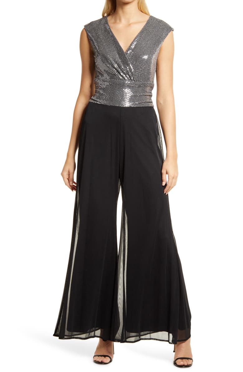 CAxLZ by Connected Apparel Jennifer Sequin & Chiffon Jumpsuit, Main, color,