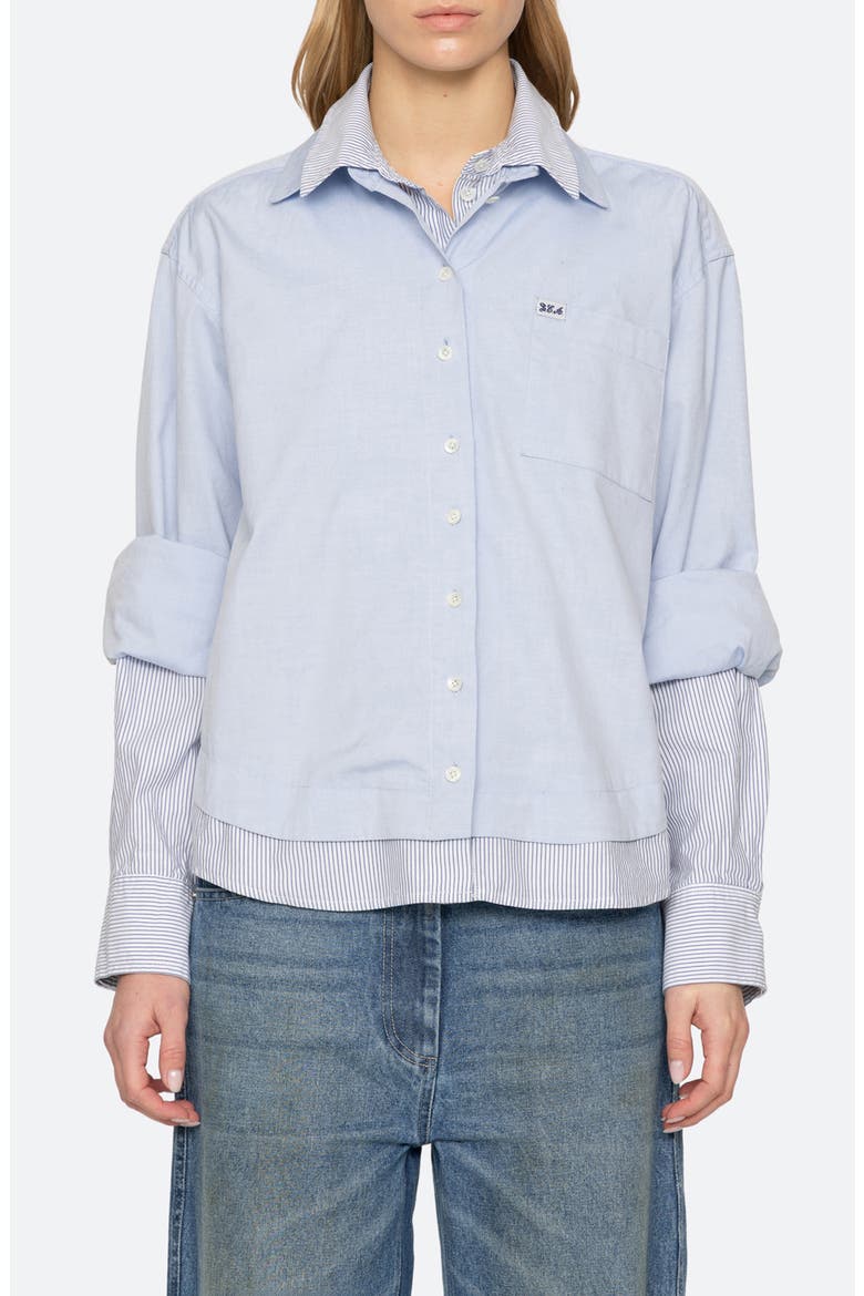 Zayna Double-Layer Cotton Shirt, Main, color, BLUE