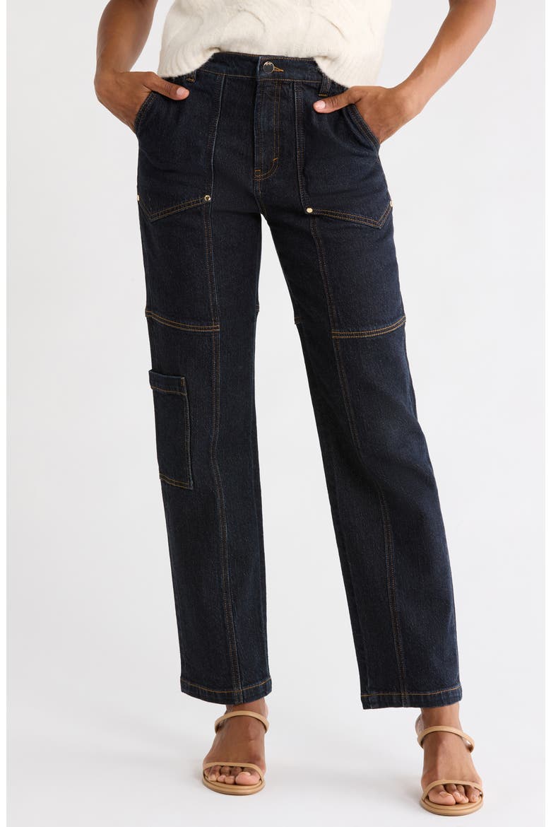 Nelle Utility Relaxed Straight Leg Jeans, Main, color, SEA