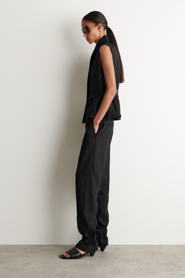 Linen Straight-Leg Pants, Alternate, color, BLACK
